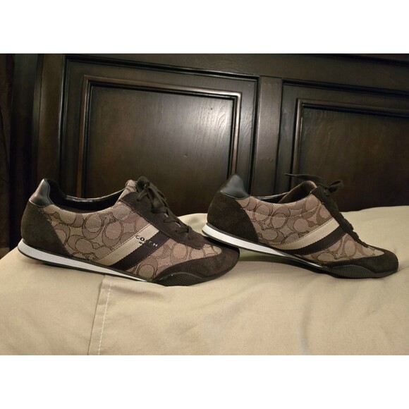 Coach Kelson Sneakers Signature AUTHENTIC Pre-owned 9.5M Khaki Chestnut Brown - Picture 5 of 5